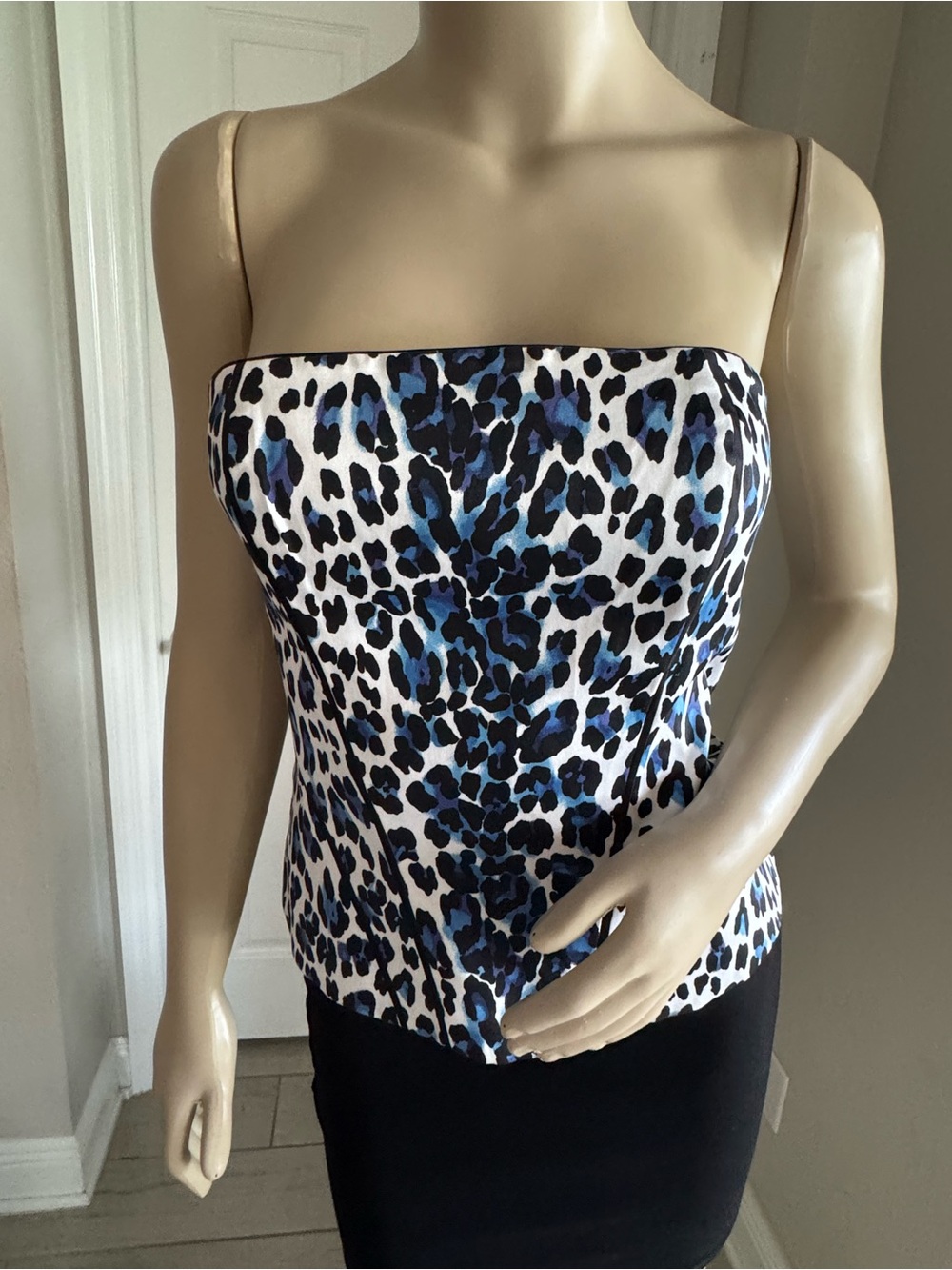 White House Black Market Blue & Black Leopard-Print Bustier NWOT